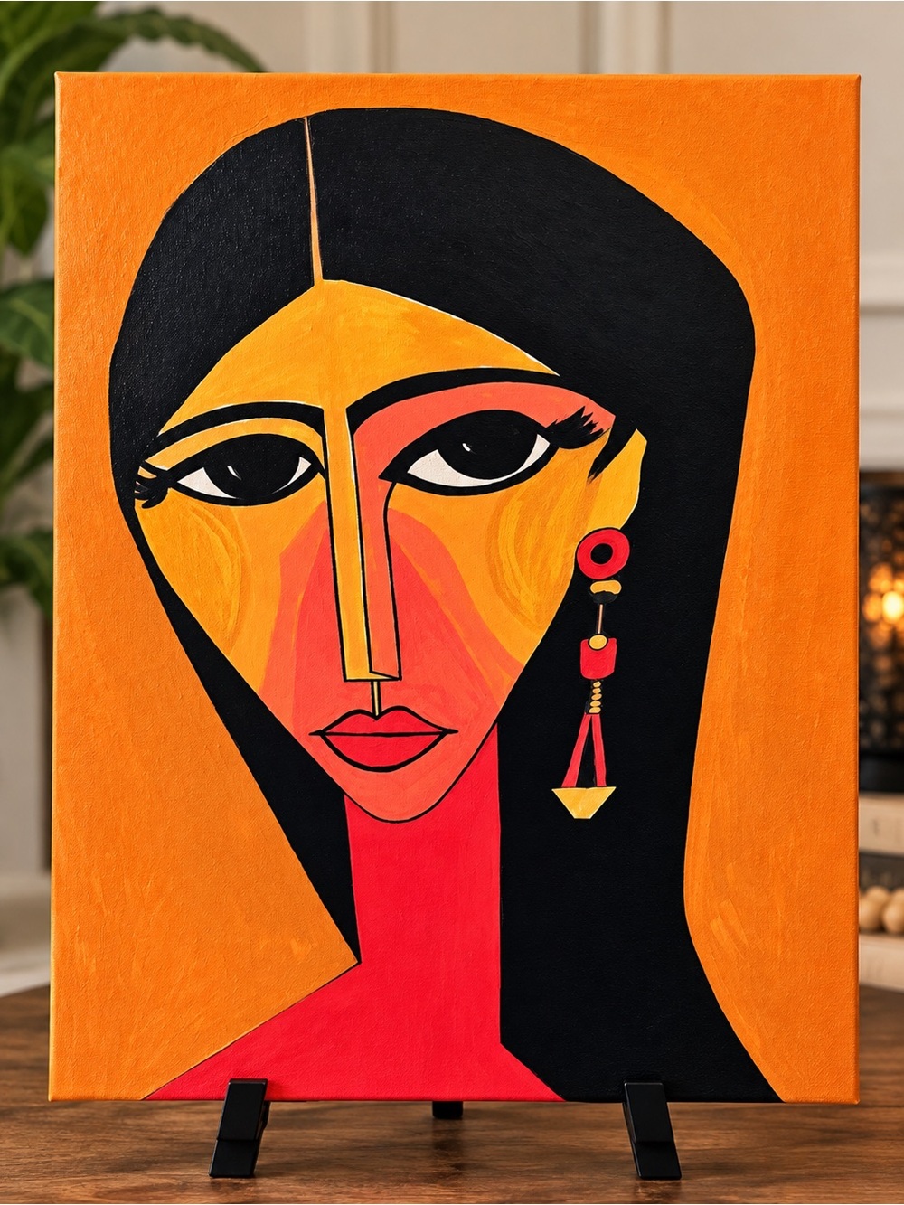 Re-Print Orange and Black Modern Portrait Canvas - by local artist R.Moore